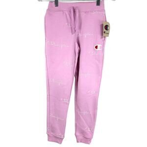Champion NWT Shadow Script Girls Sweatpants Pink Size S Drawstring Waist Pockets